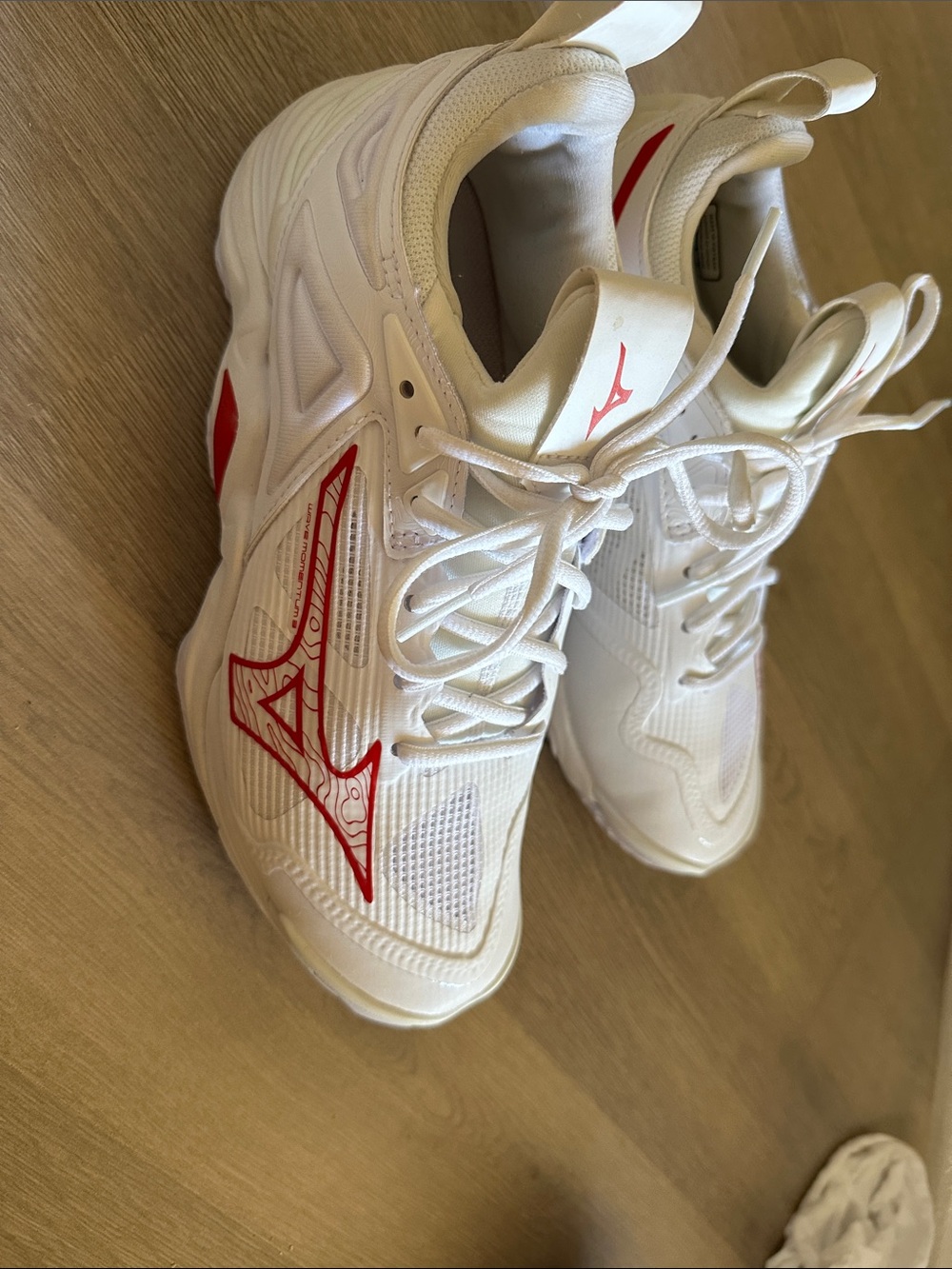 Mizuno White Athletic Sneakers with Red Logo Accents